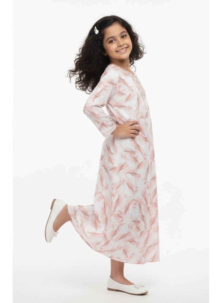 HANA & SARA Girls Arabic Digital Print Jalabiya – Pastel Floral Festive Viscose Blended Comfort Dress - Image 4